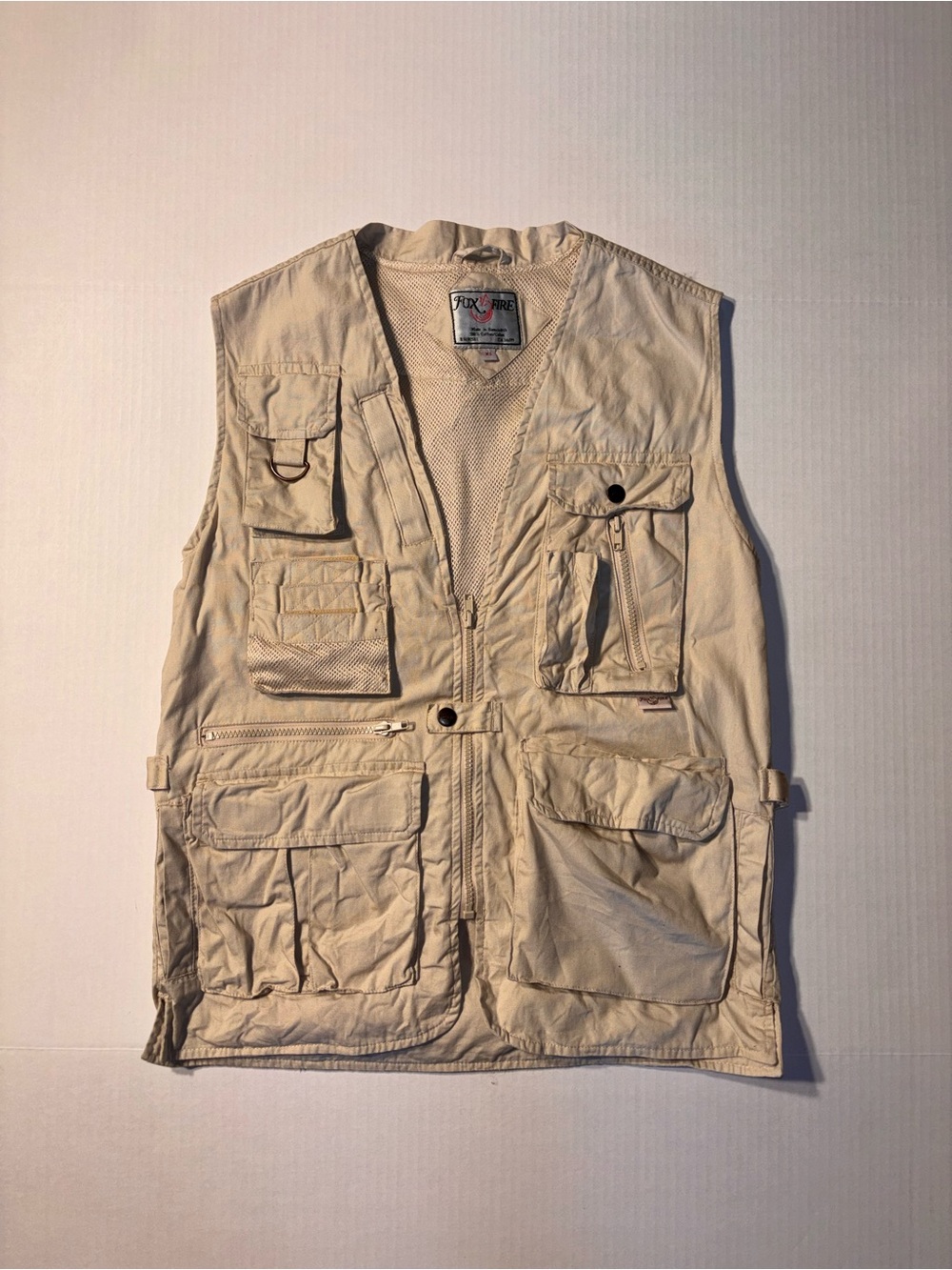 Vtg Fox Fire Safari Hunting Fishing Utility Photography Beige Mens Vest Sz XS